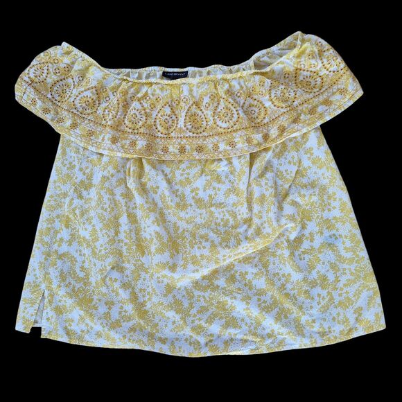 Lane Bryant Embroidered Eyelet Off Shoulder Blouse Boho Goldenrod 22 24 COTTON - Picture 1 of 16